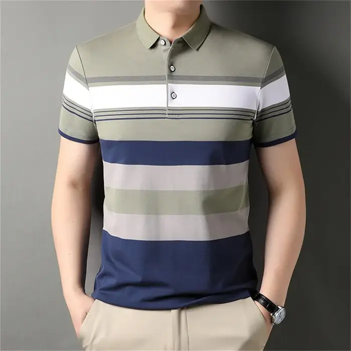 Casual Luxury Polo Shirt For Men Summer Stripped Short Sleeve Golf