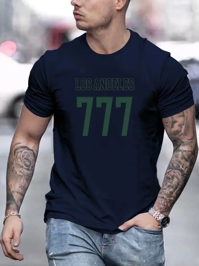 Homme T-shirt à manches courtes LOS ANGELES 777 imprimé été col rond respirant surdimensionné