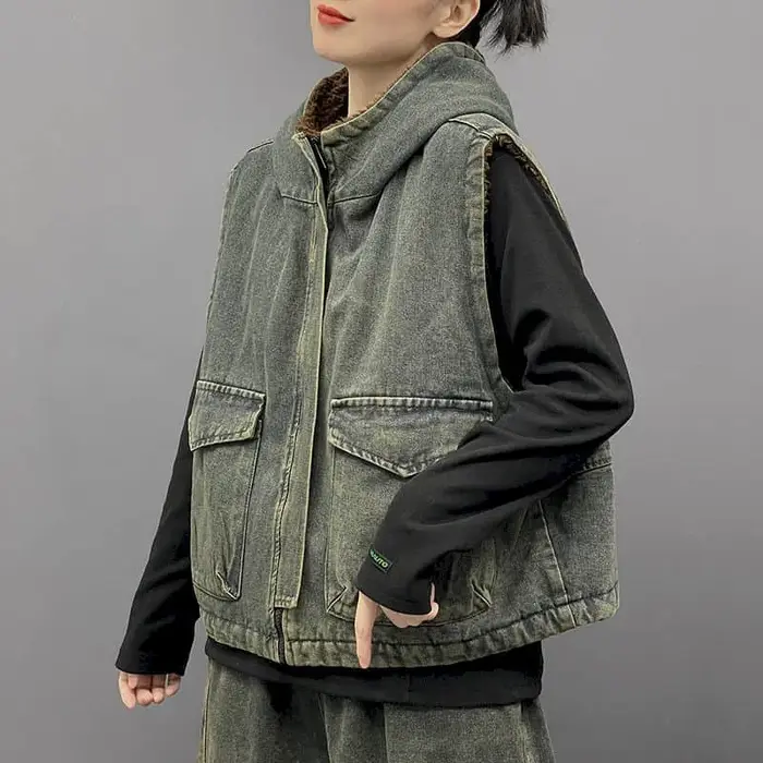 Gilets en Denim pour Femme, à Capuche, Style Coréen, Décontracté