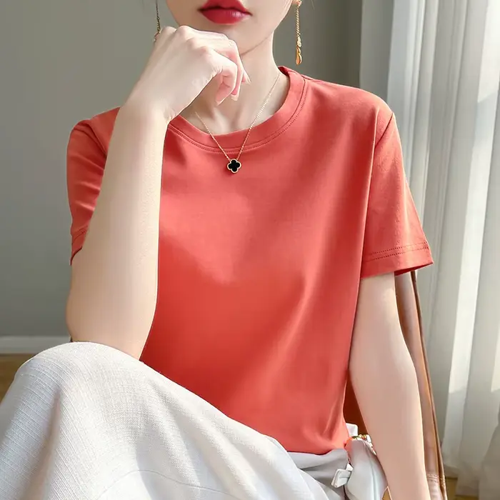 T-Shirt d'été en coton mercerisé Orange pour femme