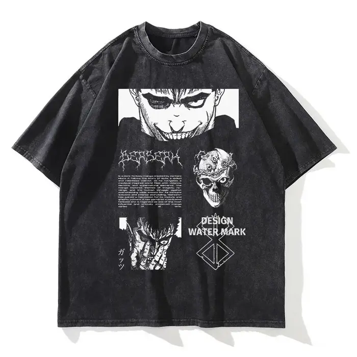 Anime Berserk t-shirt Guts Griffith Vintage lavé T-shirts Streetwear Manga hauts