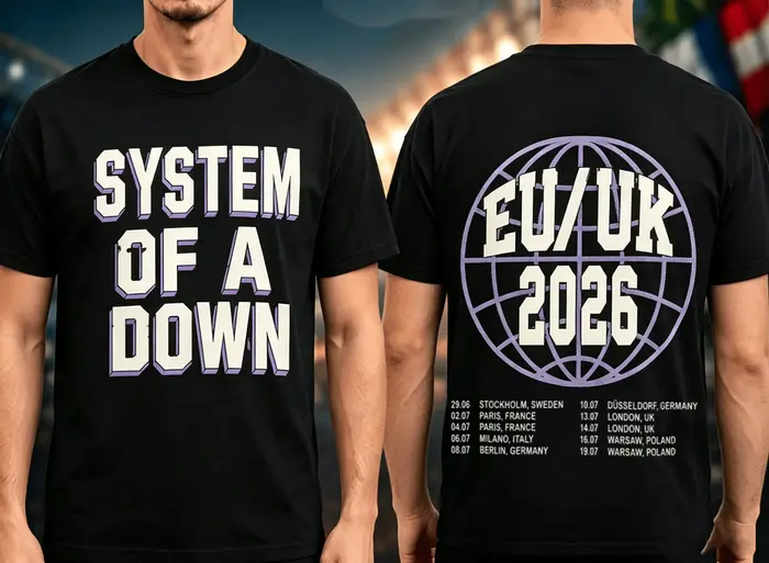 T-shirt de la tournée 2026 System Of A Down UE et Royaume-Uni