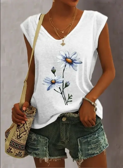 T-shirt col V femme, estival et décontracté