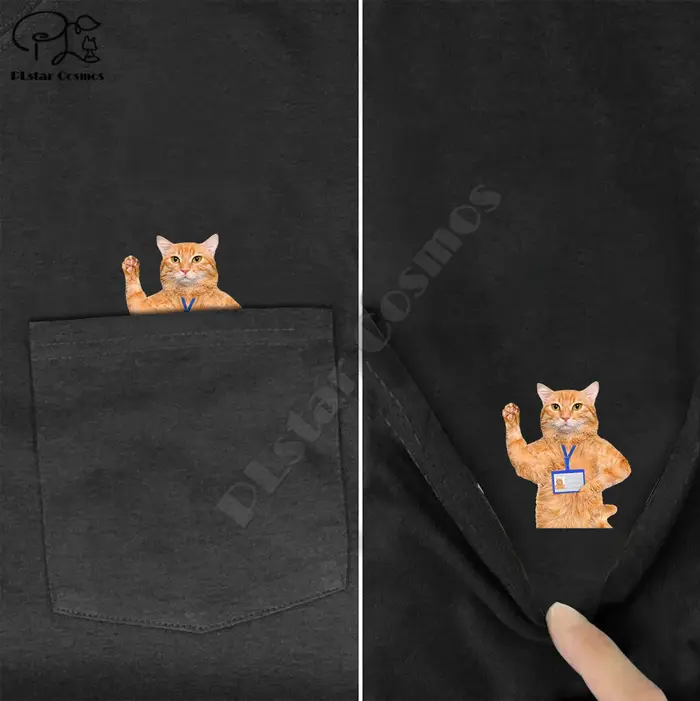 PLstar Cosmos t-shirt mode été poche travail chat imprimé