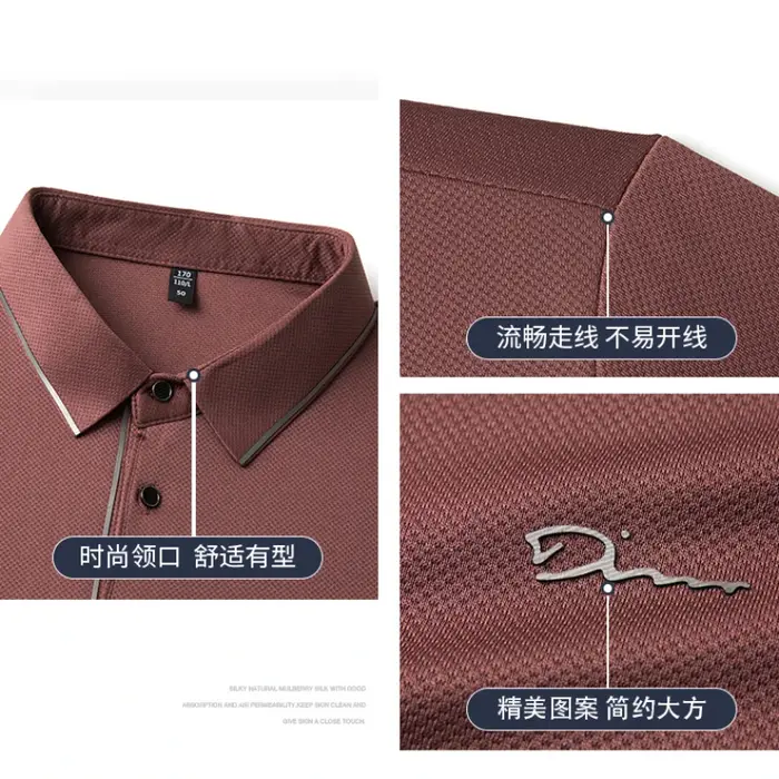 Polo pour hommes sans couture Premium luxe Cool tissu affaires décontracté Golf coupe ajustée chemisier col t-shirt