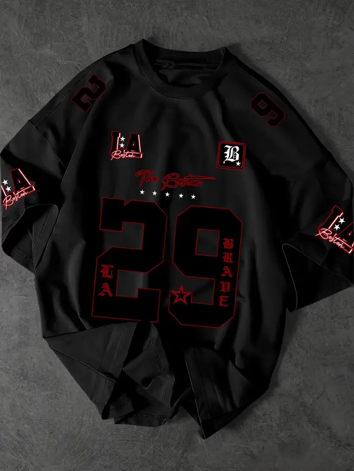 T-shirt streetwear pour homme LA Boston 29, imprimé graphique, col rond, manches courtes, polyester,