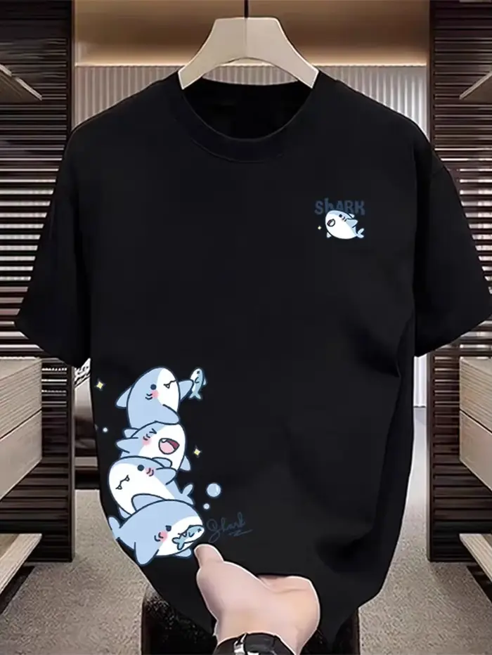 T-shirt créatif imprimé requin pour homme – Collection été 2026 – 100 % coton