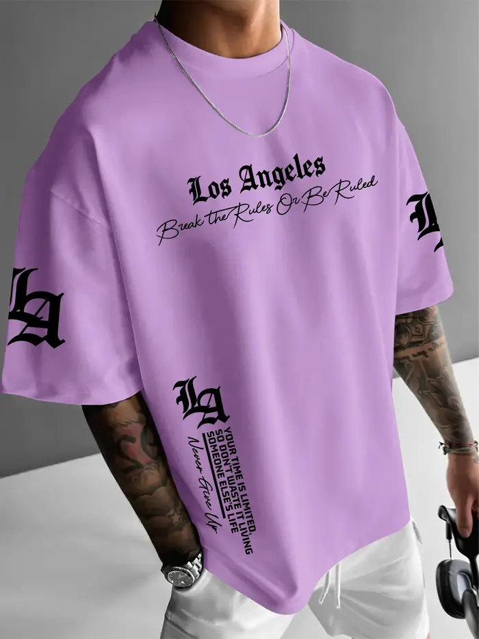 T-shirt surdimensionné pour hommes avec citation Los Angeles LA, motif Break The Rules, manches cour