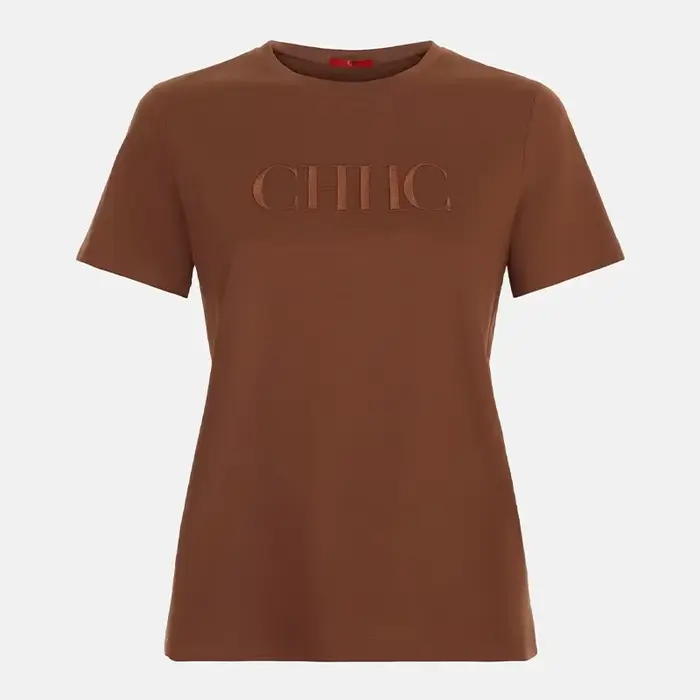 T-shirt élégant brodé CHHC 2026 en coton doux à manches courtes, col rond décontracté pour femme, id