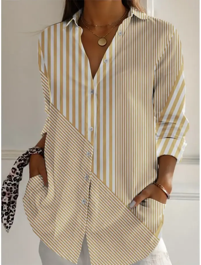 2025 chemises pour femmes rayé graphique Blouse revers cou