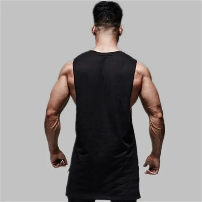 Chemise de sport en coton pour hommes, haut de sport, vêtements de fitness d'été, chemise d'entraînement, chemise longue pour hommes, Hip Hop