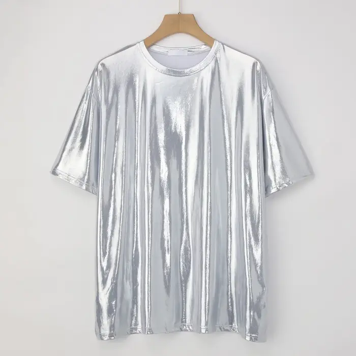 Été hommes brillant t-shirts or à manches courtes col rond T-Shirt