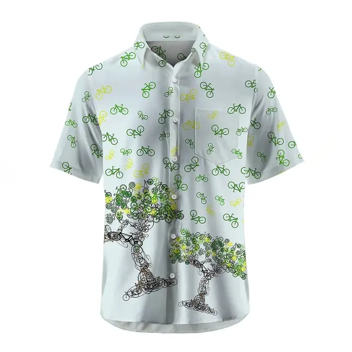 Chemise homme manches courtes Plaid vélo imprimé bouton chemise été plage chemise Camping chemise ho