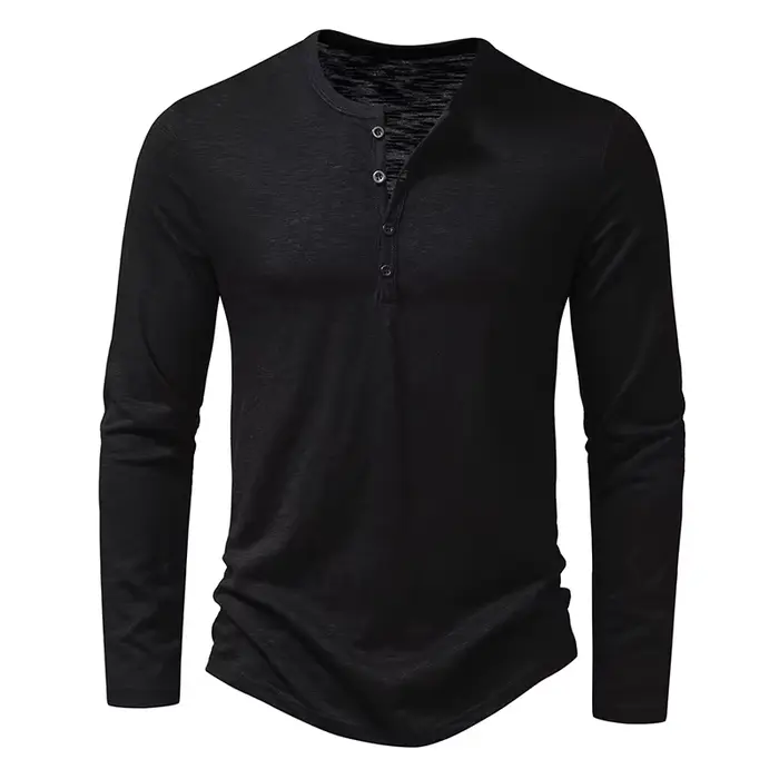 T-shirt Henley à manches longues pour homme, décontracté, en coton, avec boutons, basique, pour un u