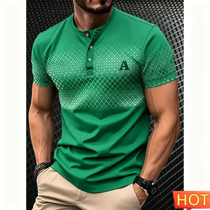 T-shirt pour homme, manches courtes, t-shirt Henry pour homme, t-shirt décontracté pour homme, t-shirt boutonné respirant, t-shirt Henry sport, vêtements pour homme