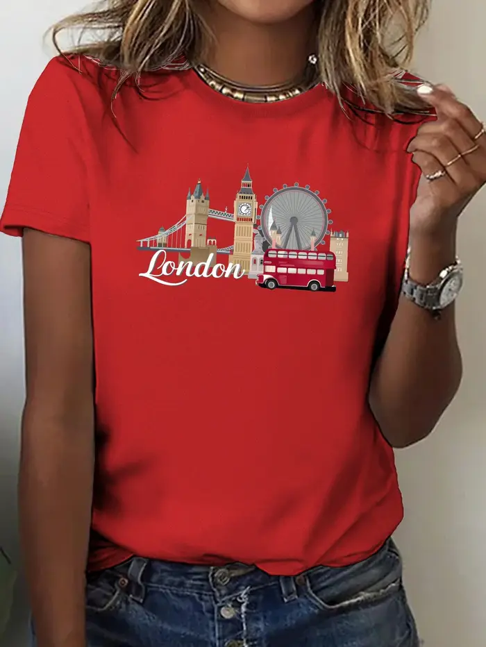 Londres monuments illustration impression T-shirt femmes Harajuku à manches courtes décontracté