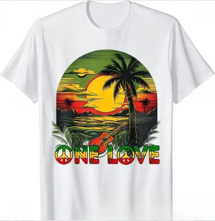 T-shirt Reggae Music Guitar Rasta Pride Jamaica Rasta Reggae Sunset