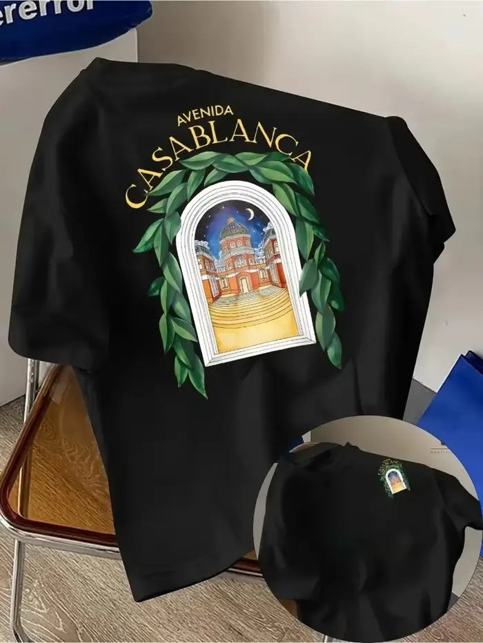 Nouveau T-shirt graphique Casablanca Avenue Villa pour homme 2026 – Style vacances de luxe, streetwe
