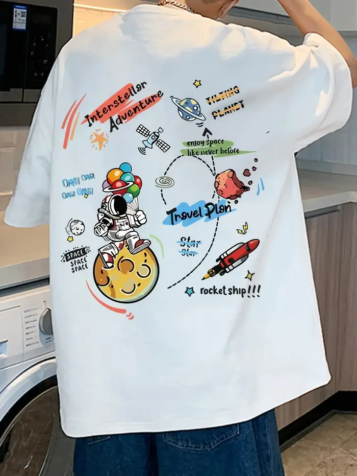 T-shirt pour homme, 100% coton, imprimé graffiti, coupe ample, décontracté, confortable, polyvalent, style streetwear.