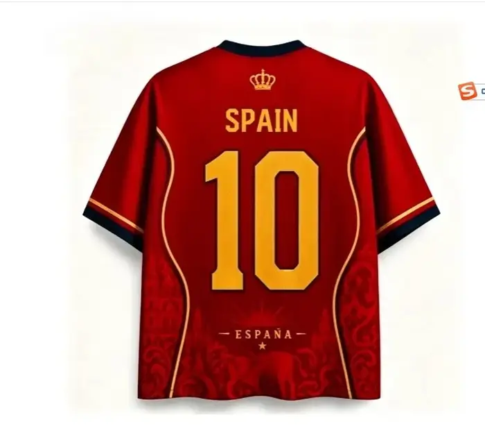 T-shirt de football rétro à manches courtes col en V imprimé 3D surdimensionné Espagne Taureau N°10 collection été 2026