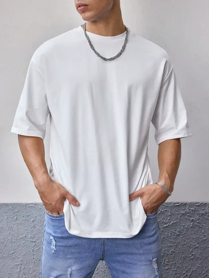 Hommes T-shirt blanc couleur unie été mâle décontracté à manches courtes col rond été