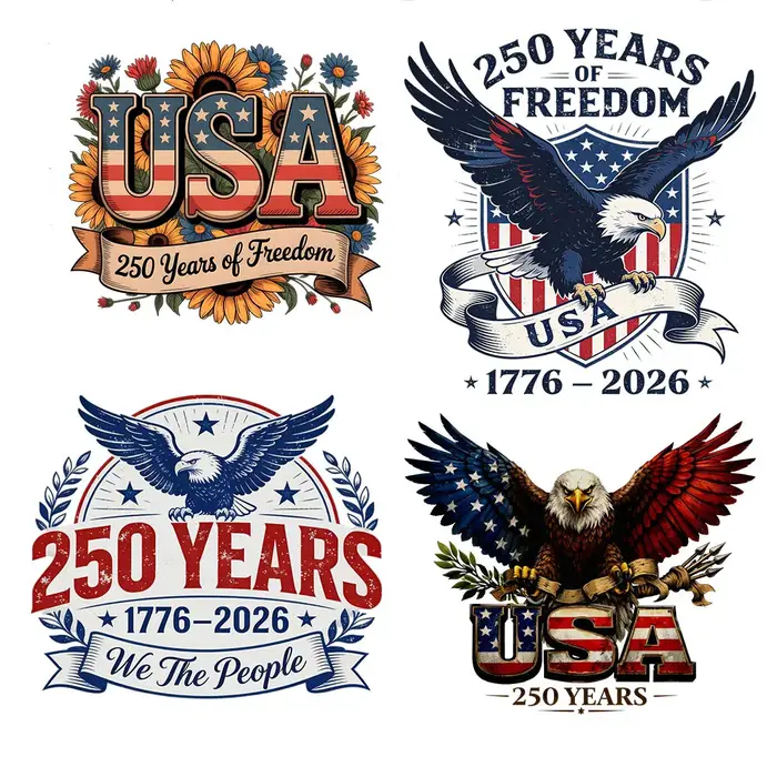 T-shirt patriotique pour homme avec transfert thermocollant USA 250 ans 1776-2026