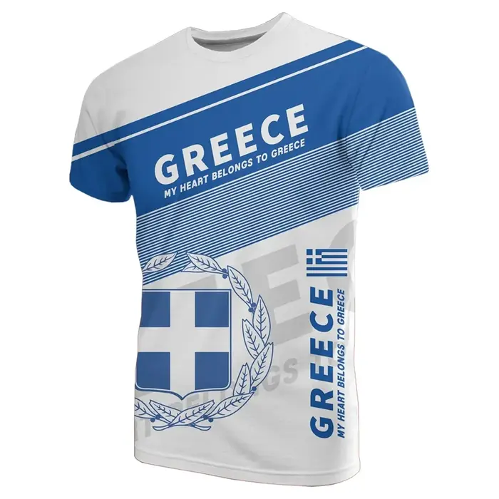 T-shirt unisexe avec emblème national grec imprimé en 3D, carte du drapeau grec, manches courtes, st
