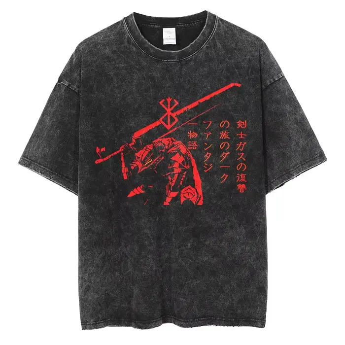 T-shirt Berserk Manga Guts Anime pour hommes et femmes, t-shirt vintage en coton lavé, vêtements décontractés d'été à manches courtes