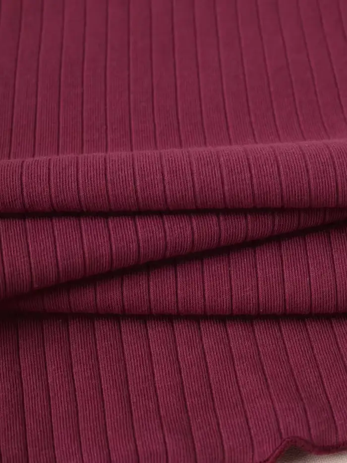 T-shirt côtelé bordeaux uni à manches courtes pour femme