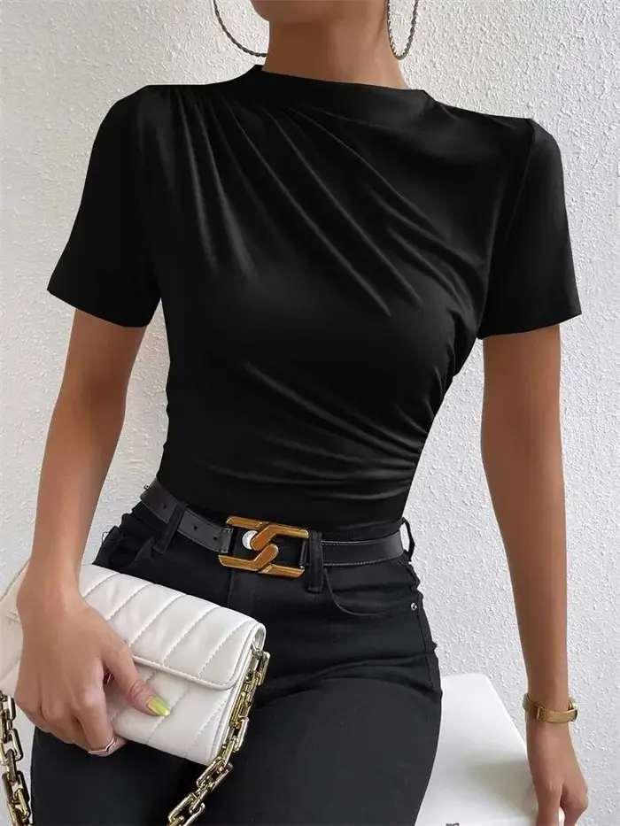 T-shirt froncé à manches courtes pour femmes