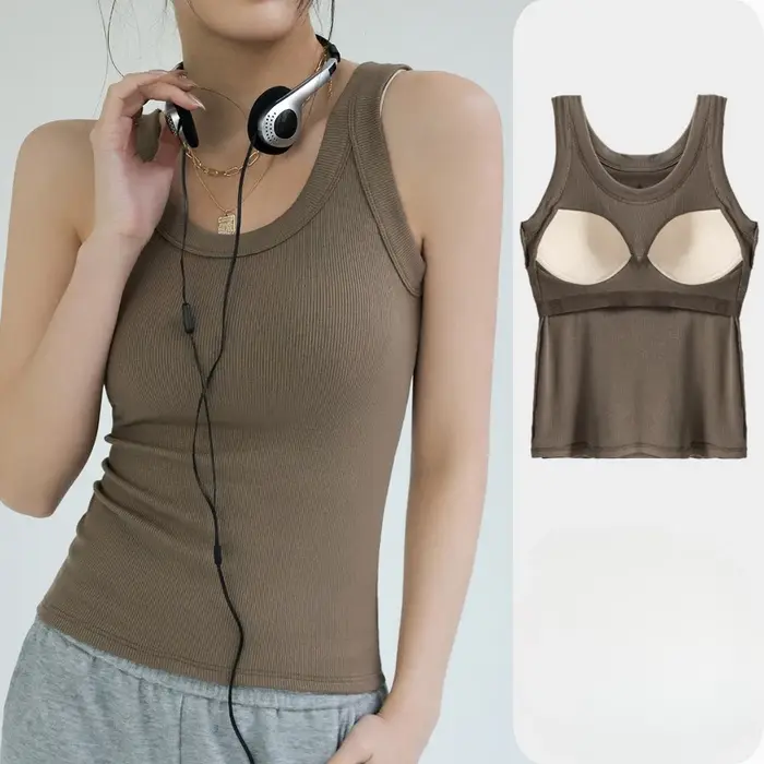 Débardeur côtelé pour femme avec soutien-gorge intégré