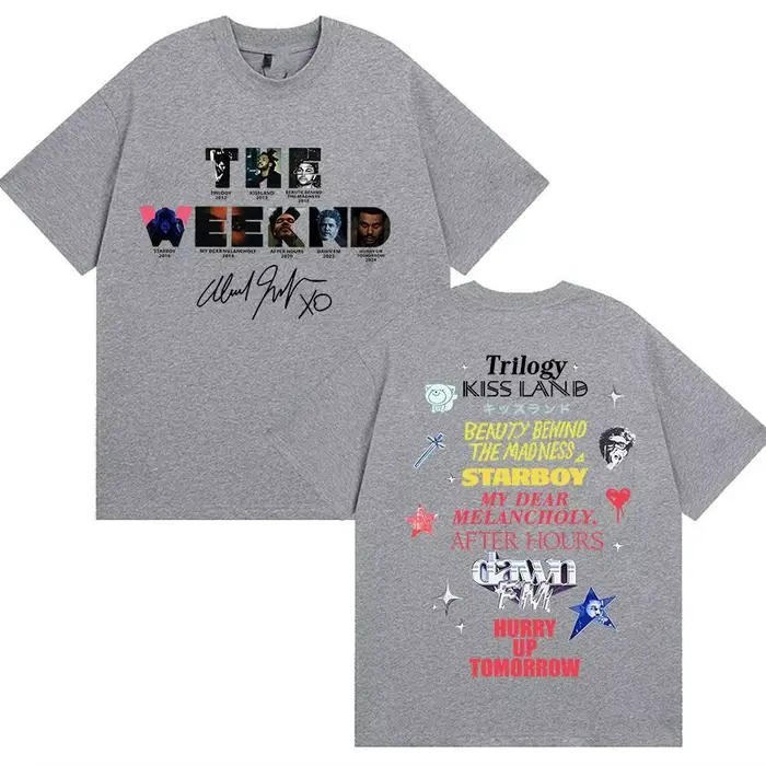 T-shirt graphique The Weeknd avec la discographie complète de l'artiste