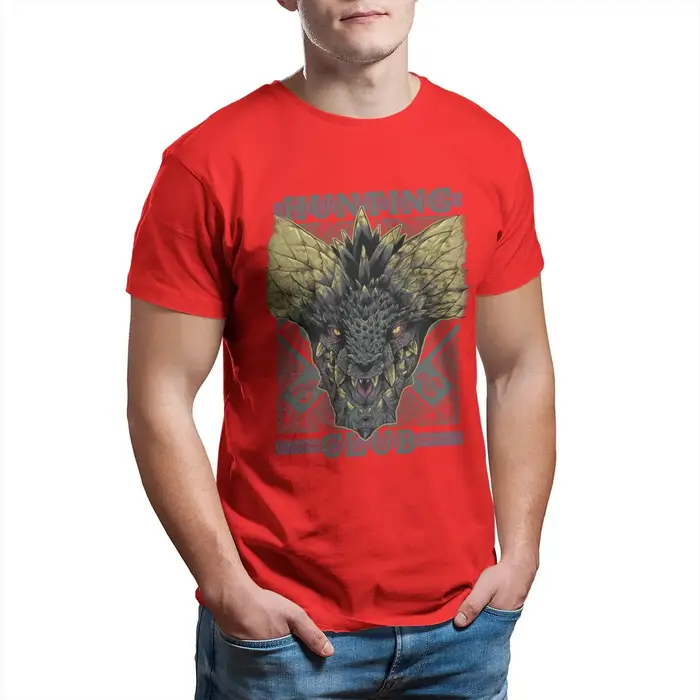 T-Shirt Unisexe Monster Hunter World Hunting Club pour Homme, 100% Coton, Loisirs, Petit Déjeuner, J