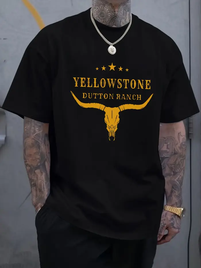 Pierre jaune Dutton Ranch imprime T-Shirt hommes Sport haut tendance coton doux t-shirts été tout-Match vêtements décontracté hauts amples