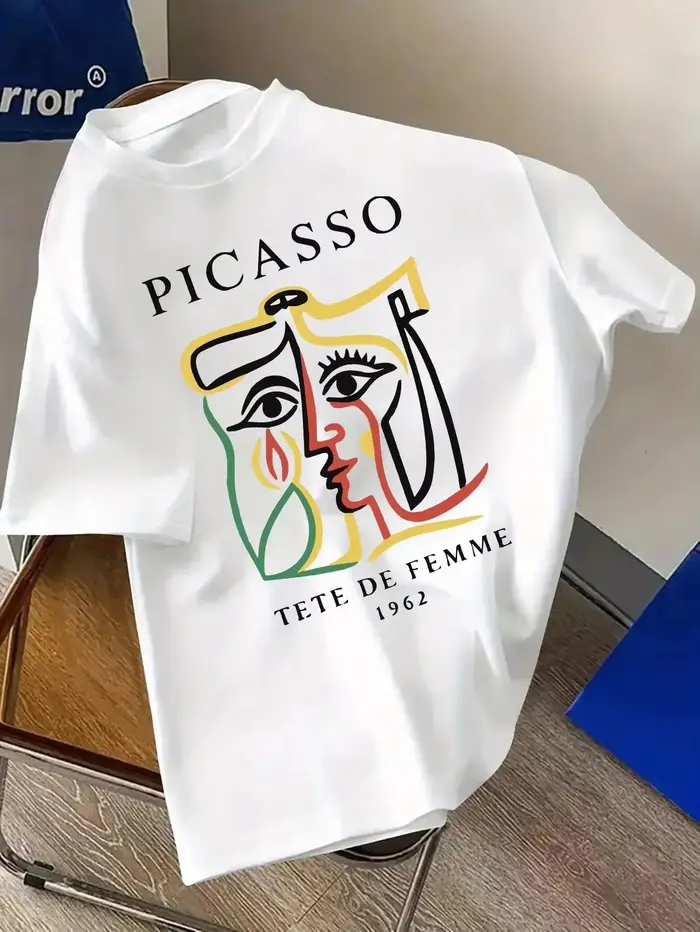 T-shirt pour homme avec imprimé portrait de femme Picasso