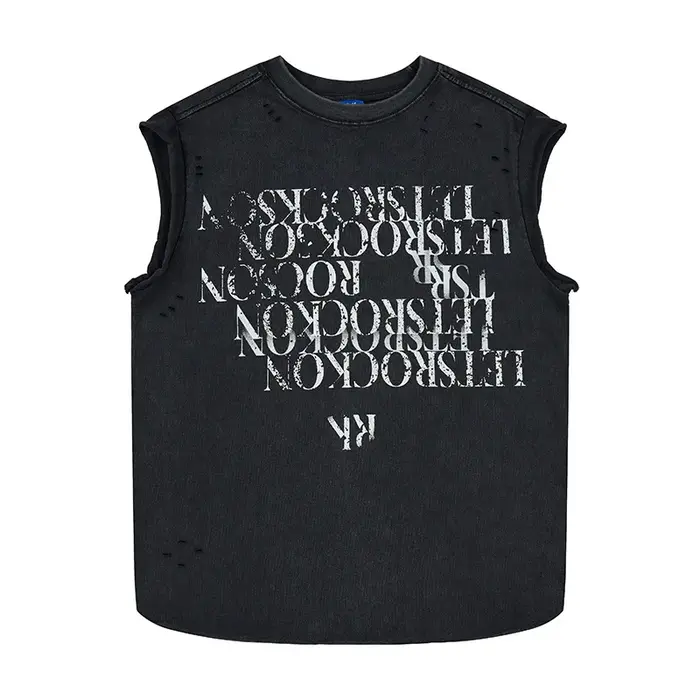 Débardeurs imprimés déchirés pour hommes, style streetwear hip-hop, t-shirts sans manches, effet vin