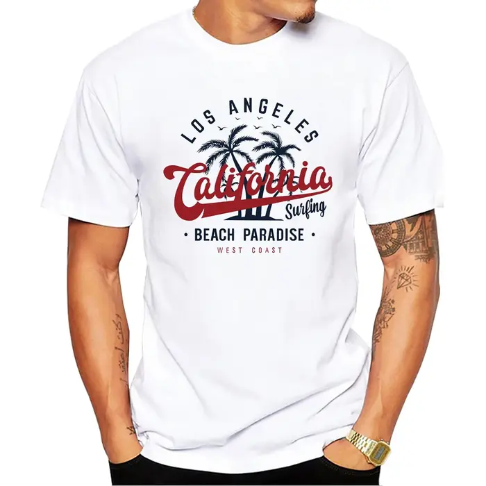 TEEHUB-T-Shirt à Manches Courtes pour Homme, Estival, avec Imprimé de Californie, Plage, Los Angeles