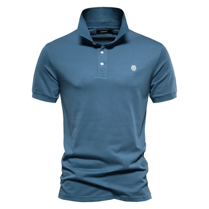 AIOPESON 100% coton broderie hommes polos couleur unie à manches courtes