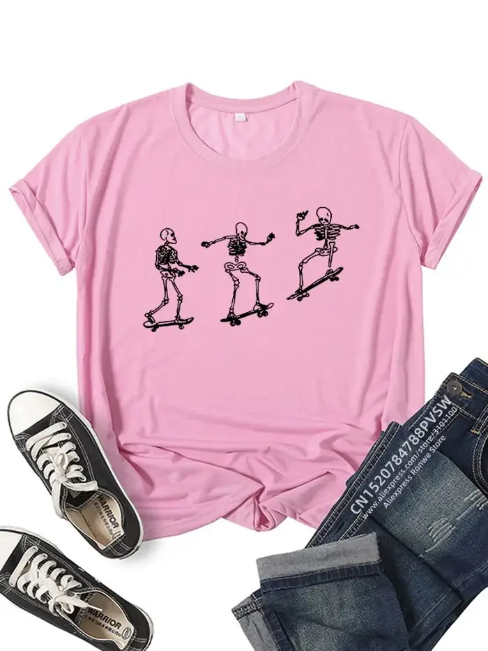 T-shirt à manches courtes Skull Skateboard pour femmes et filles
