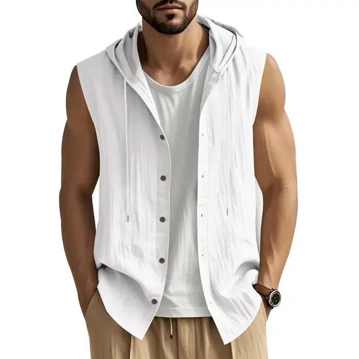 Chemise sans manches décontractée en lin pour homme