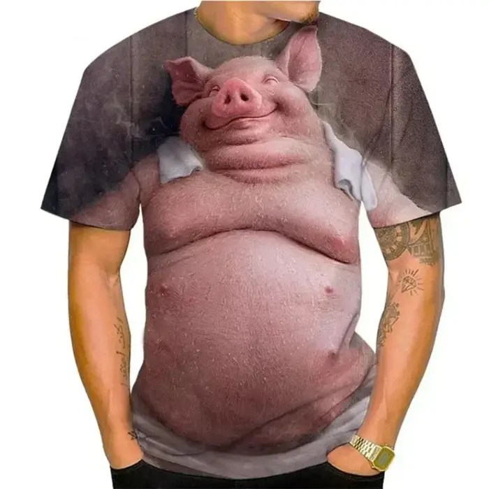 T-shirt unisexe à manches courtes imprimé 3D cochon gras amusant 2026, coupe ample et confortable, s