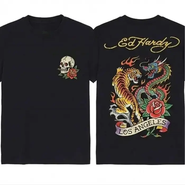 T-shirt pour homme avec imprimé style tatouage tigre et dragon