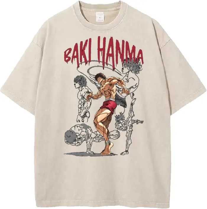 Manga Baki imprimé T-shirt Harajuku Vintage lavé surdimensionné