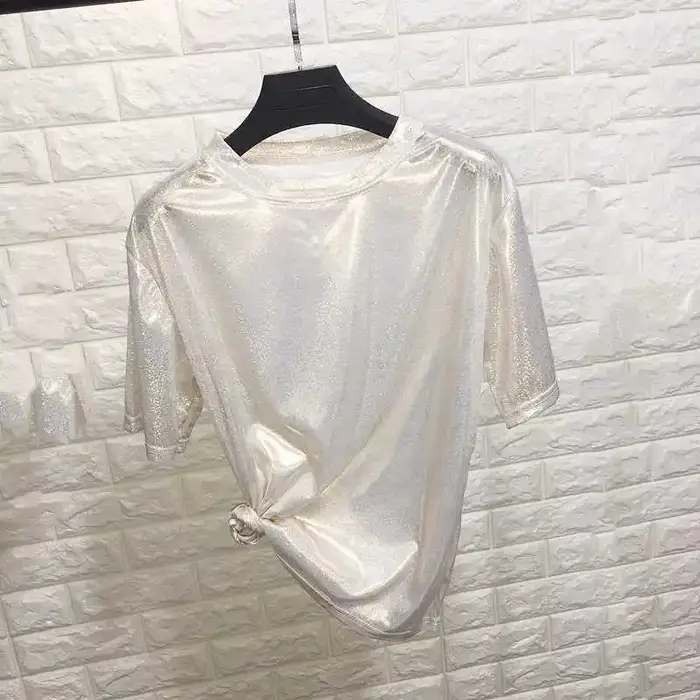 Été femme hauts brillant ample à manches courtes t-shirt sexy club esthétique harajuku femmes élégant