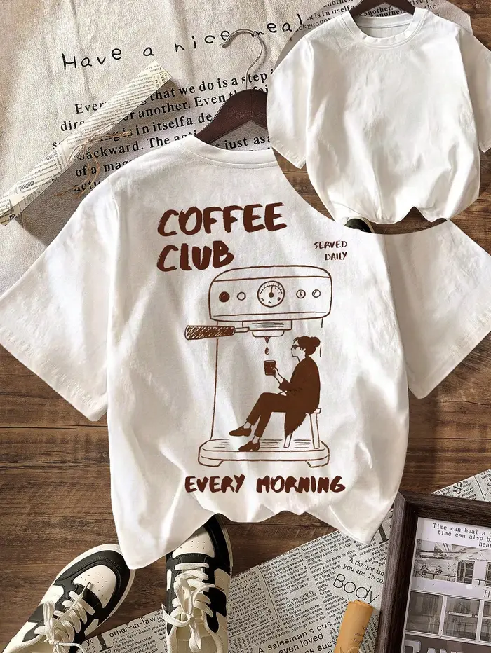 T-shirt imprimé Coffee Club, hauts graphiques vintage pour femmes, vêtements féminins pour le printe
