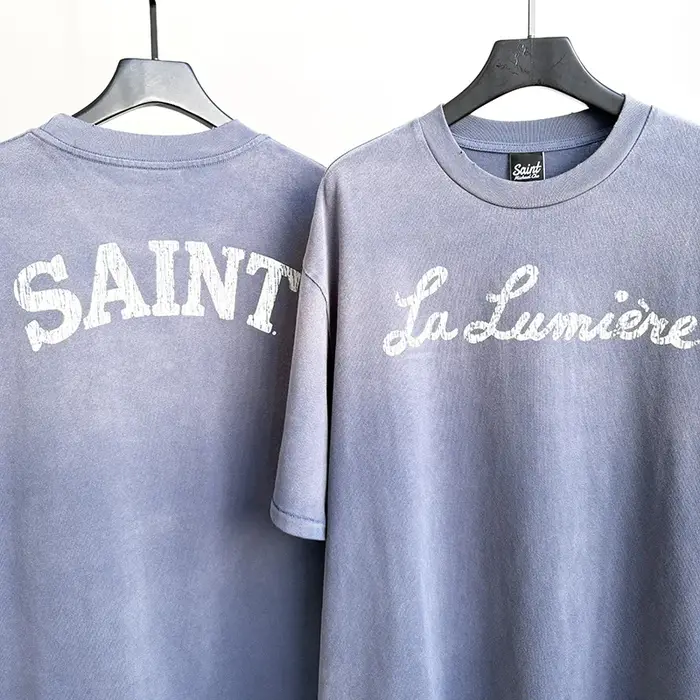 T-shirt décontracté unisexe Saint La Lumière avec logo imprimé lettres craquelées