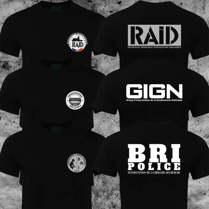 2025 nouvelle France Forces d'élite spéciales françaises GIGN Raid BRI hommes T-shirt pur coton été manches courtes t-shirts Camisetas Homme