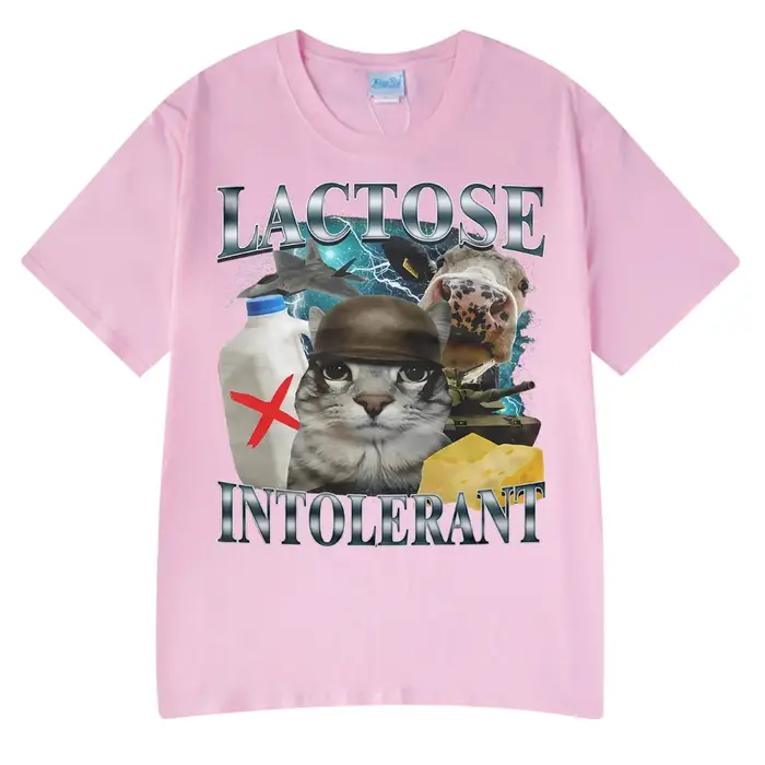 2025 été offre spéciale porte Lactose intolerant drôle chat Meme T-shirts mode t-shirt Hip Hop Couple Style vêtements