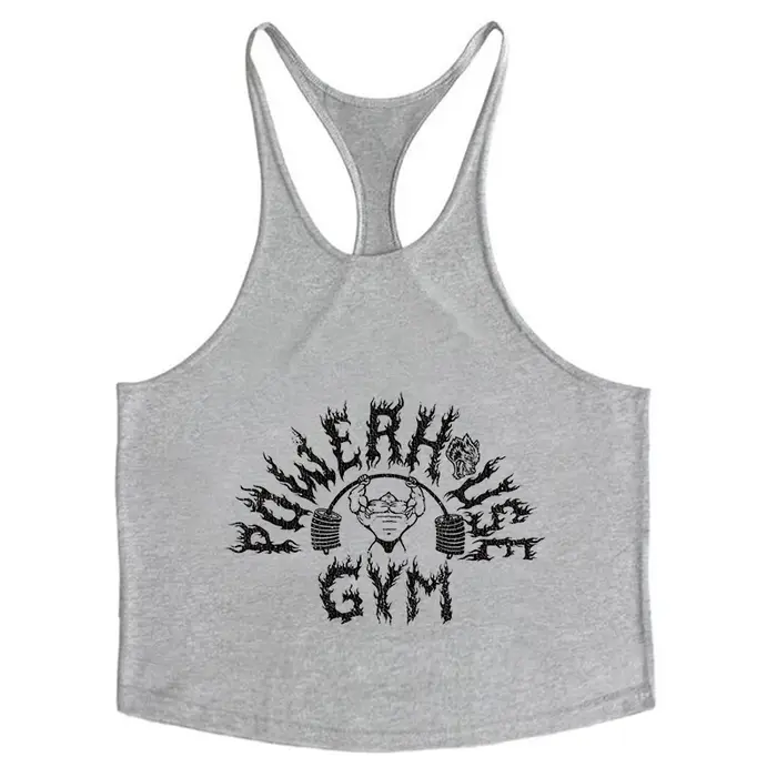 POWERHOUSE GYM Débardeurs imprimés pour hommes en coton, coupe athlétique Y-Back, pour la gym, l'entraînement et la musculation