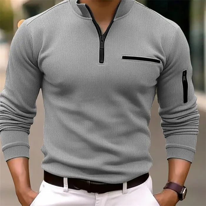 POLO rayé à manches longues pour hommes